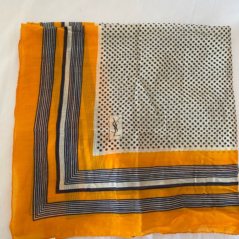 Yves Saint Laurent Neckercheif Yellow White Navy Blue Cotton
